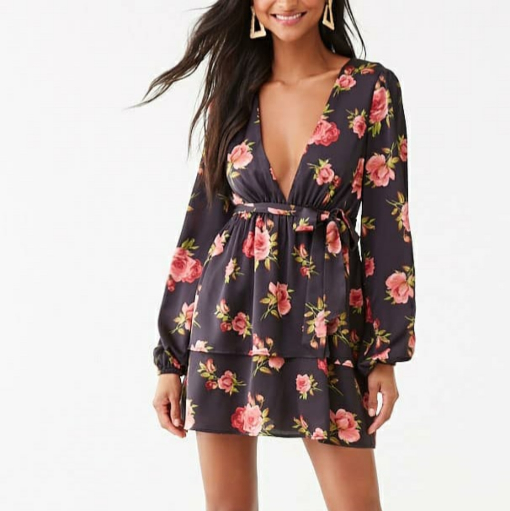 Forever 21 satin tiered floral dress
